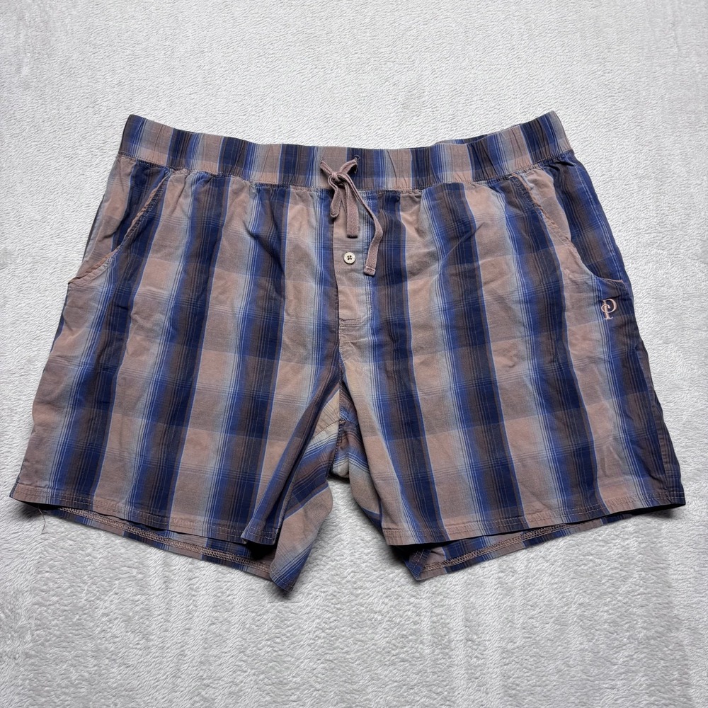 Pendleton Mens XL Plaid Cotton Lounge Sleep Shorts Blue Brown Pajama Boxer RV095